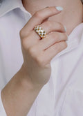 White and Gold Checkered Ring