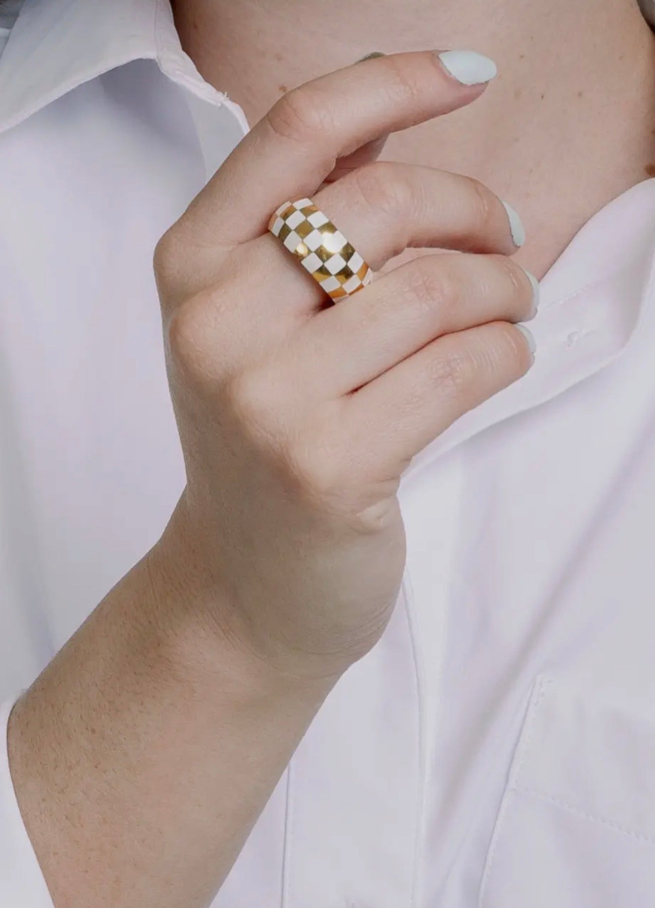 White and Gold Checkered Ring