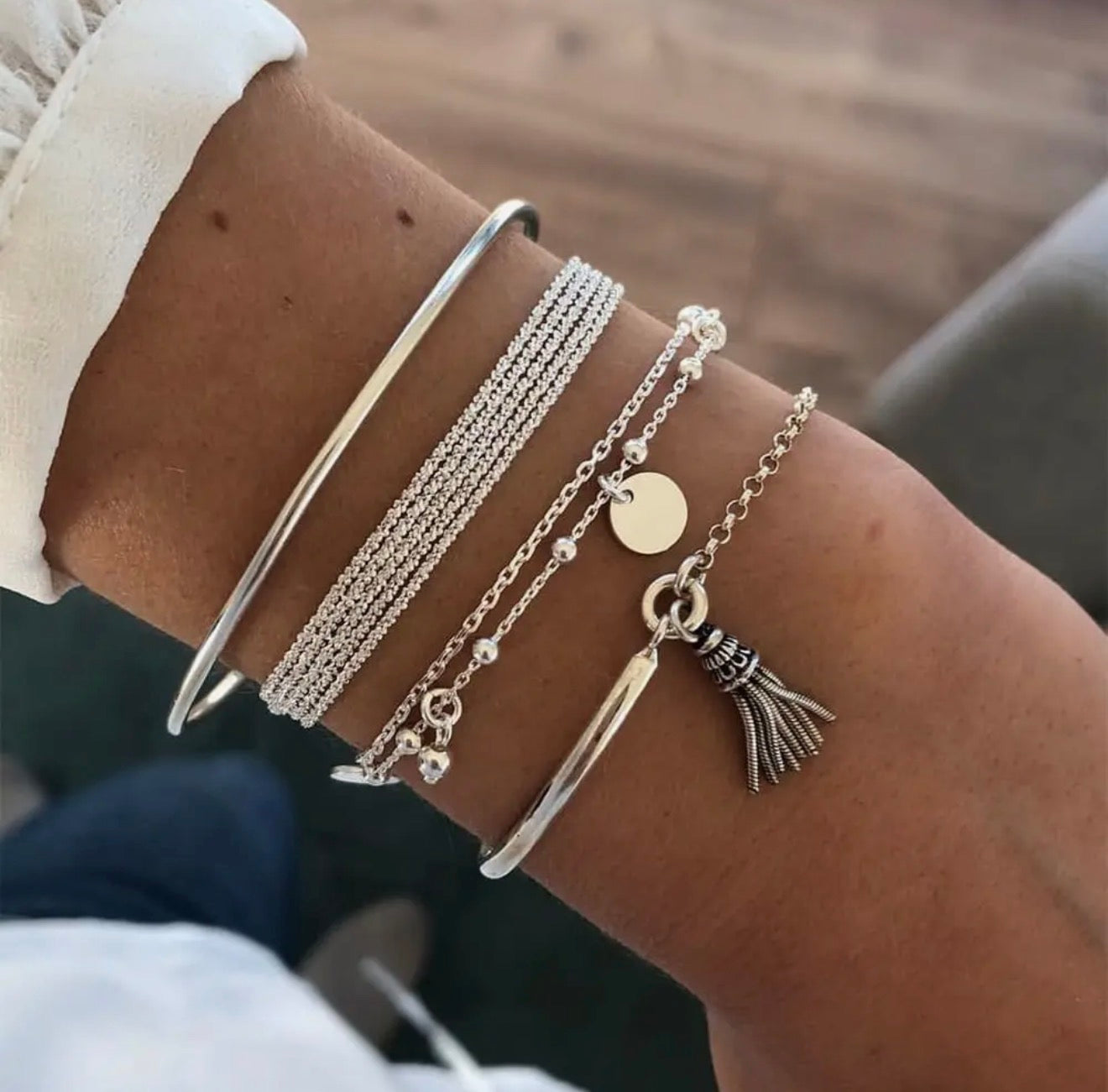 Silver 4 Piece Bracelets