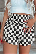 Black Checkered High Waisted Causal Shorts