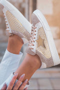 Gold Glitter Star Patchwork Pu Leather Lace Sneakers