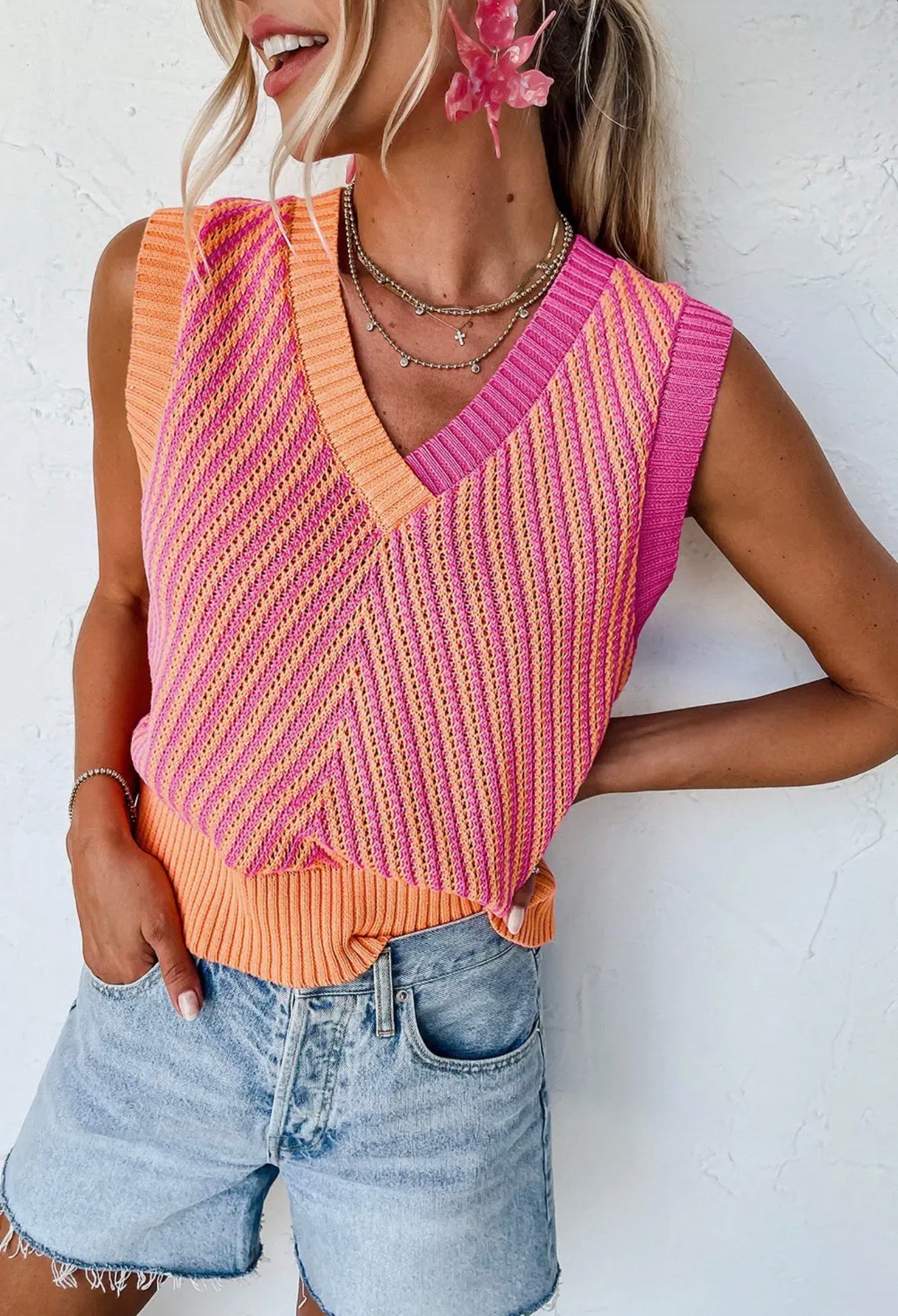 Strawberry Pink Knitted Vest Tank