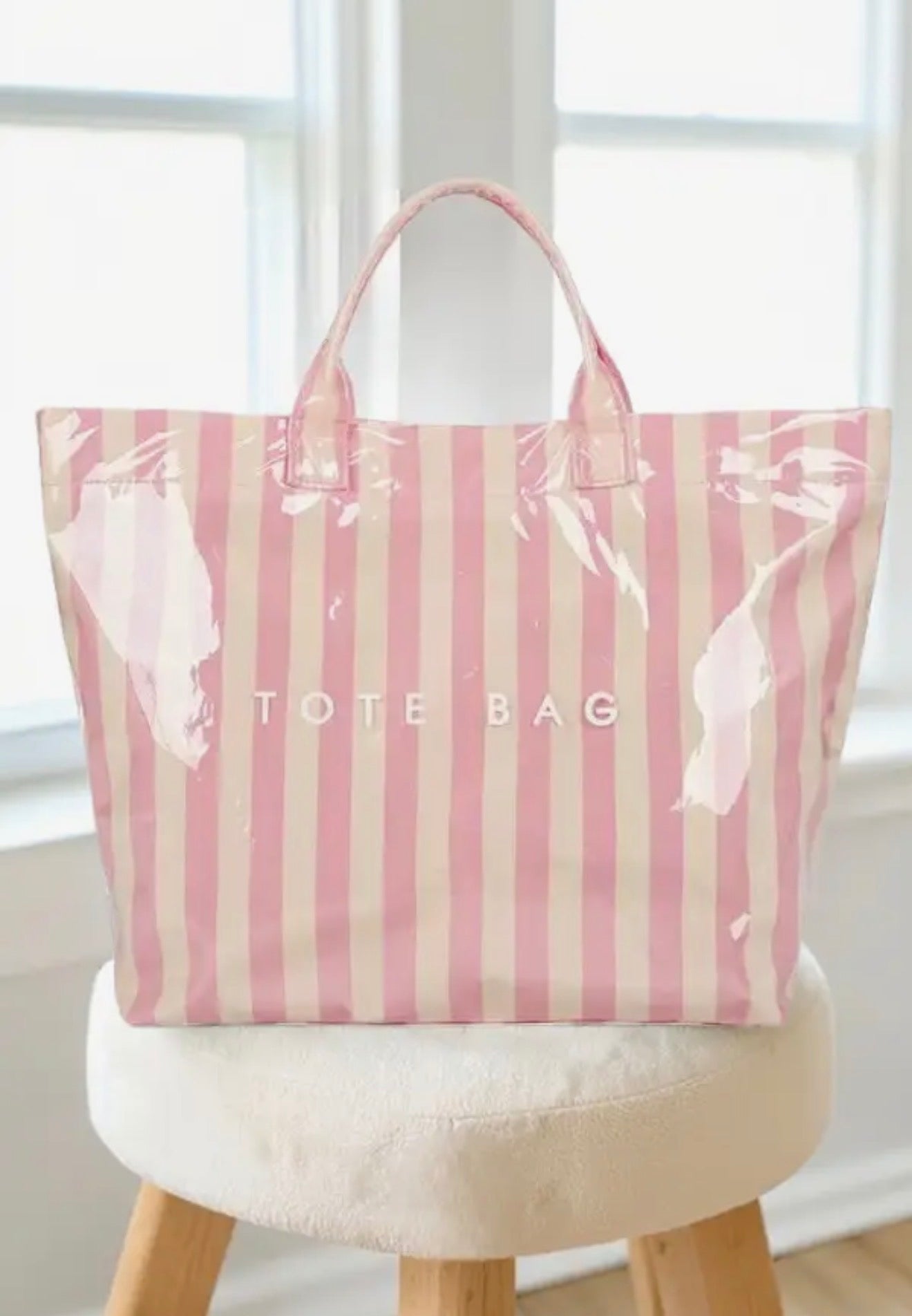 Pink Striped Tote Bag